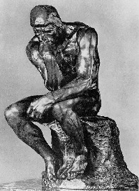 The Thinker (1880), a sculpture by Auguste Rodin (1840-1917).  For more info, see http://www.rodinmuseum.org